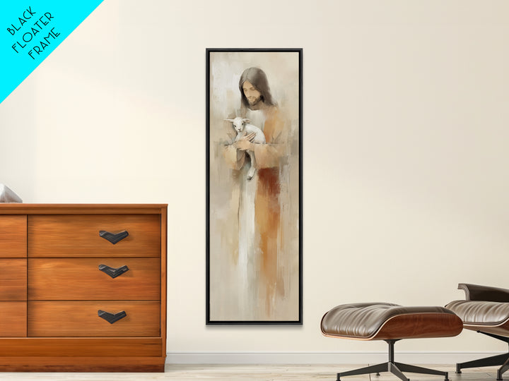 Gentle Shepherd Care – Framed Canvas Print – Jesus Painting – Christian Art – Tall Skinny Art Print – Christian Wall Art – Christmas Art