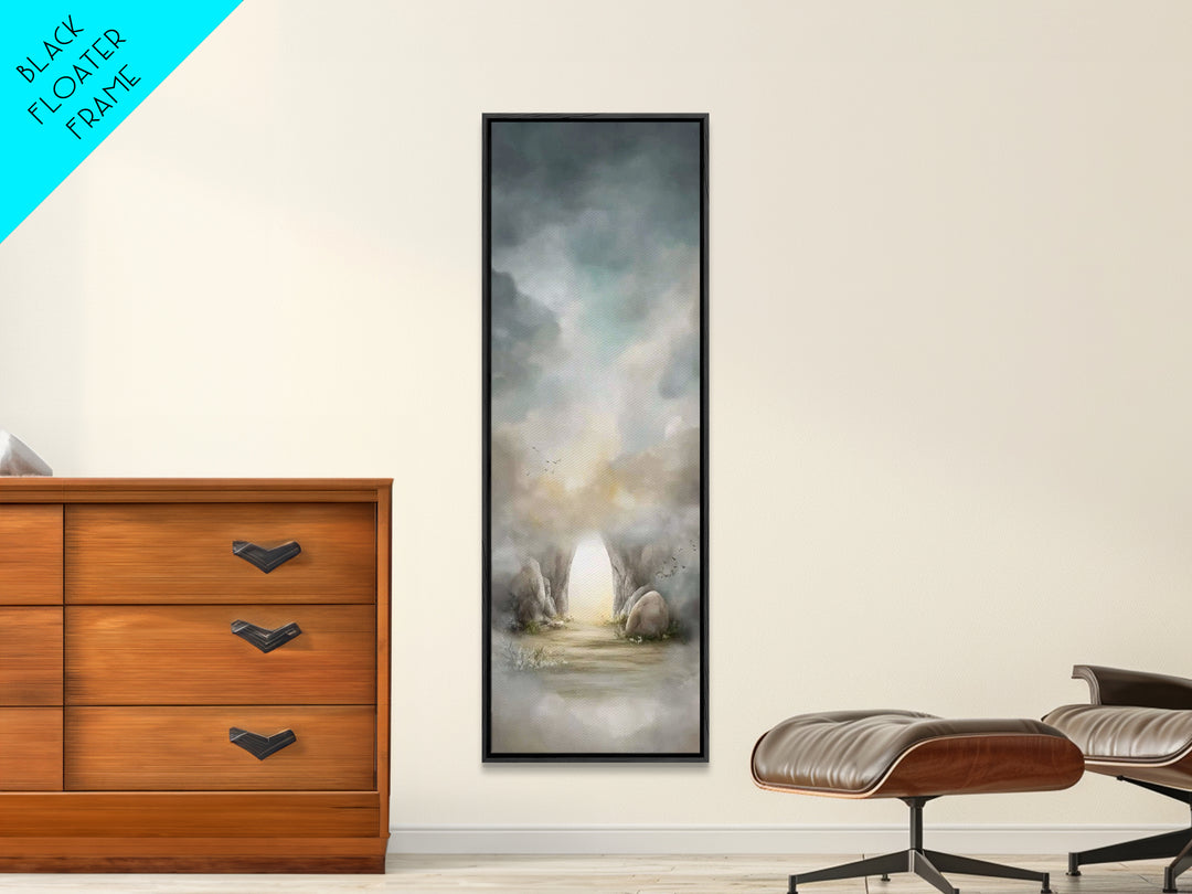 Empty Tomb Dawn – Framed Canvas Print – Christian Art Canvas – Jesus Painting – Tall Skinny Art Print – Christian Wall Art – Christian Pain