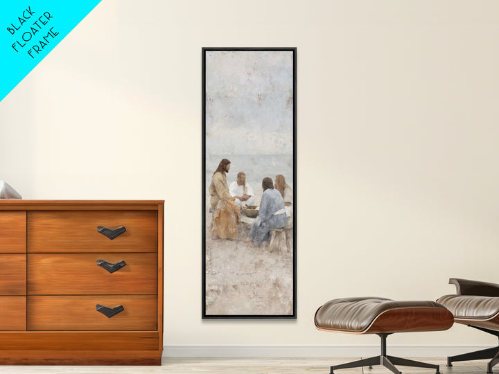 Quiet Beach Gathering – Framed Canvas Print – Tall Narrow Wall Art – Christian Wall Art – Christian Art Canvas – Jesus Painting – Christian