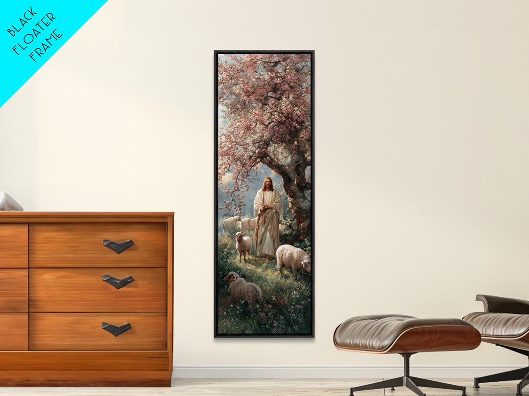 Blossom Shepherd Path – Framed Canvas Print – Narrow Art – Christian Art Canvas – Jesus Painting – Christian Wall Art – Christian Christmas