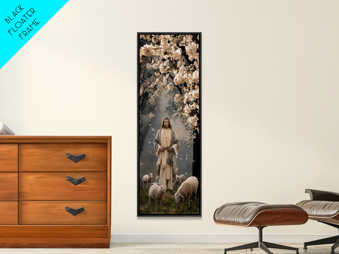 Blossoms Of Grace – Framed Canvas Print – Tall Narrow Wall Art – Christian Wall Art – Jesus Painting – Christian Art Canvas – Christmas Art