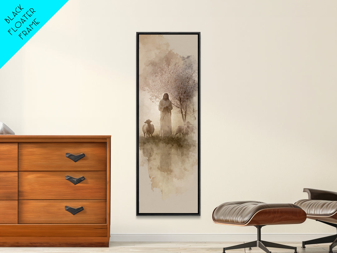 Pastoral Glory | Framed Canvas Print | Tall Skinny Art Print | Jesus Painting | Christian Art Canvas | Christian Wall Art | Christmas Art