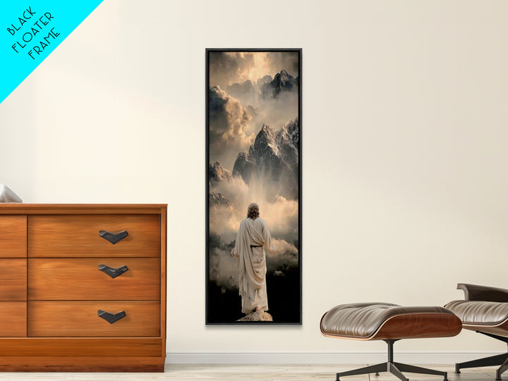 Sacred Summit Calm, Framed Canvas Print, Tall Skinny Art Print, Christian Wall Art, Christian Art Canvas, Jesus Painting, Christmas Art