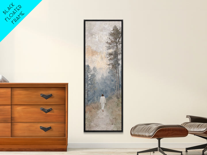 Forest Dawn Walk - Framed Canvas Print - Christian Art Canvas - Jesus Painting - Tall Skinny Art Print - Christian Wall Art
