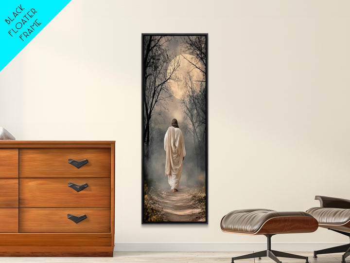 Moonlit Savior Path - Framed Canvas Print - Christian Wall Art - Jesus Painting - Tall Narrow Wall Art - Christian Art Canvas