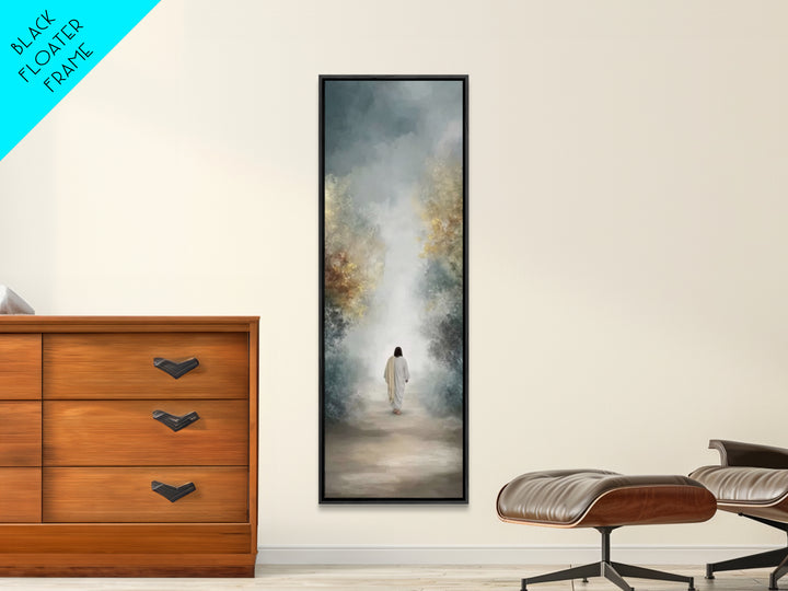 Soft Dawn Passage, Framed Canvas Print, Christian Wall Art, Jesus Painting, Tall Narrow Wall Art, Christian Art Canvas