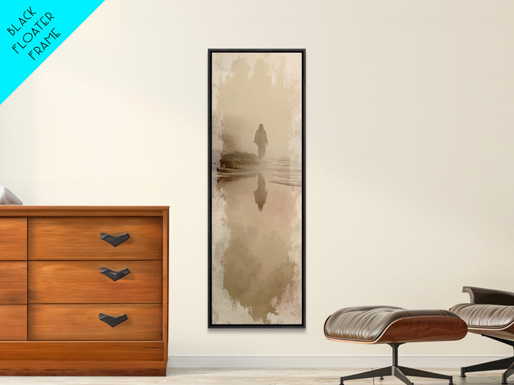 Silent Shore Promise – Framed Canvas Print – Jesus Painting – Christmas Art – Tall Skinny Art Print – Christian Wall Art – Christian Art Ca