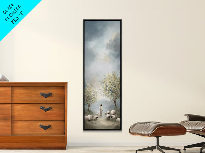 Peaceful Pasture Light – Framed Canvas Print – Tall Skinny Art Print – Christian Art Canvas – Christian Wall Art – Jesus Painting – Christi