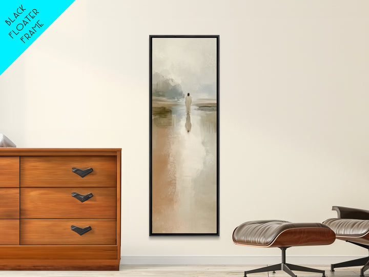 Silent Water Path, Framed Canvas Print, Christian Art Canvas, Tall Narrow Wall Art, Jesus Painting, Moody Christian Art, Framed Christian A