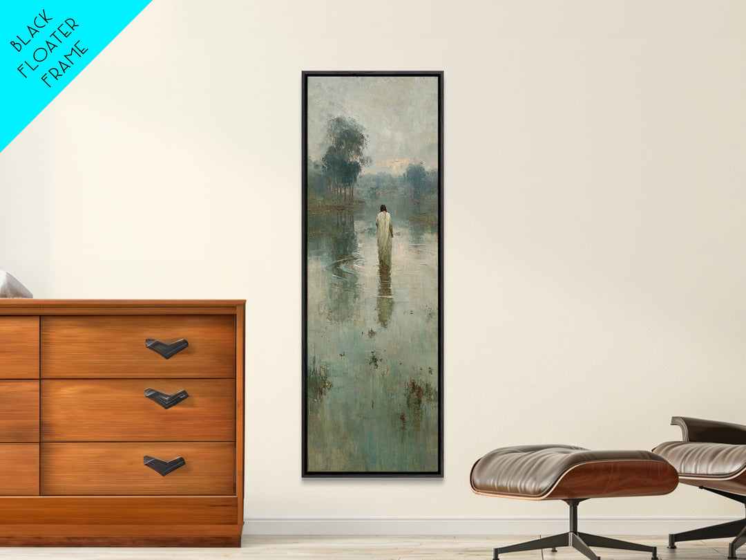 Quiet River Mercy | Framed Canvas Print | Christian Art Canvas | Tall Skinny Art Print | Jesus Wall Art | Vintage Christian Art | Christian