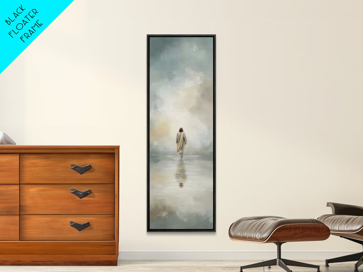 Heavenly Tide Walk – Framed Canvas Print – Christian Art Gift – Tall Narrow Wall Art – Jesus Painting Canvas – Subtle Christian Art – Chris