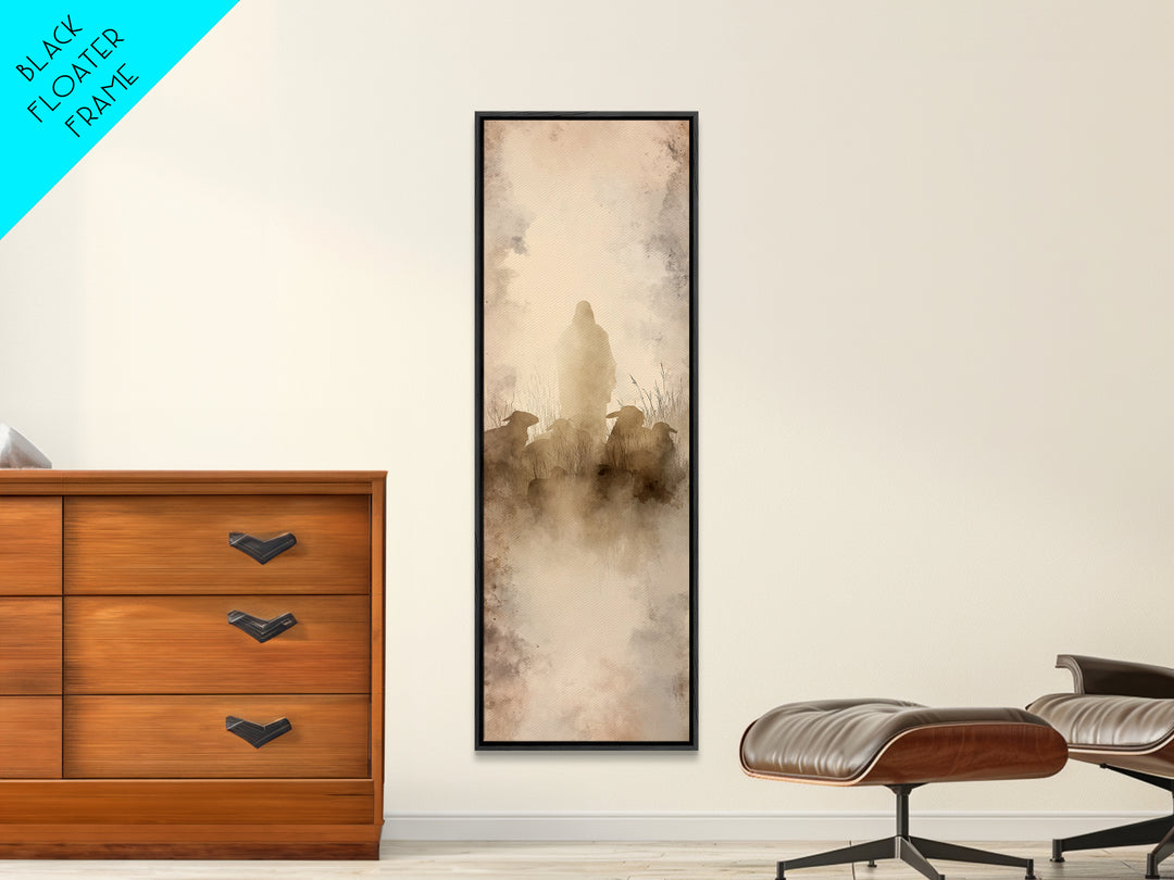 Shepherd In Silence – Framed Canvas Print – Narrow Art – Christian Wall Art – Christian Art Canvas – Jesus Painting – Christmas Art