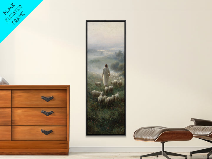 Stormless Shepherd Calm, Framed Canvas Print, Narrow Art, Christian Wall Art, Jesus Painting, Christian Art Canvas, Christmas Art