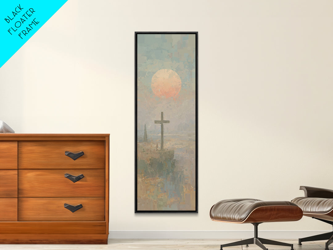 Cross Of Dawn, Framed Canvas Print, Narrow Art, Christian Wall Art, Abstract Christian Art, Christian Art Canvas, Modern Christian Art, Chr