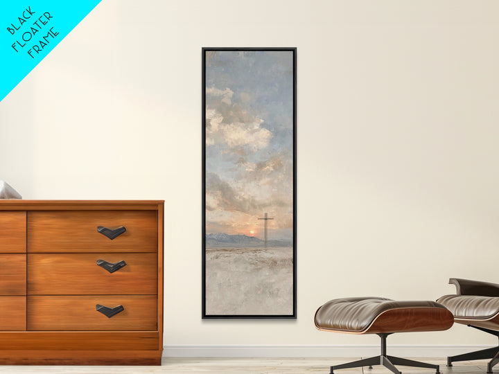 Desert Morning Cross | Framed Canvas Print | Tall Skinny Art Print | Christian Wall Art | Christian Art Canvas | Subtle Christian Art | Chr
