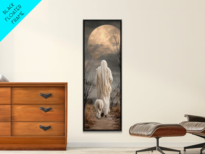 Moonlit Shepherd Peace | Framed Canvas Print | Christian Wall Art | Christian Art Canvas | Jesus Painting | Christian Decor | Tall Narrow W