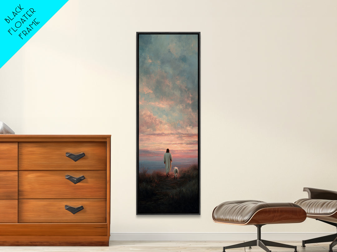 Crimson Dawn Journey | Framed Canvas Print | Christian Art Canvas | Jesus Painting | Christian Wall Art | Christian Christmas Art | Tall Sk