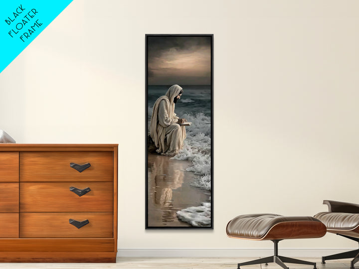 Shoreline Reverence - Framed Canvas Print - Tall Narrow Wall Art - Christian Wall Art - Jesus Painting - Modern Christian Art - Christian A