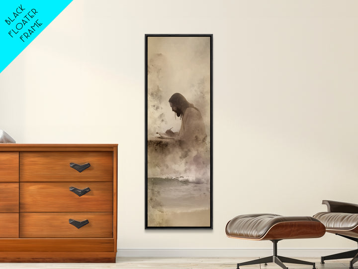 Waves Of Mercy - Framed Canvas Print - Tall Skinny Art Print - Jesus Painting - Christian Art Canvas - Christian Wall Art - Christian Art