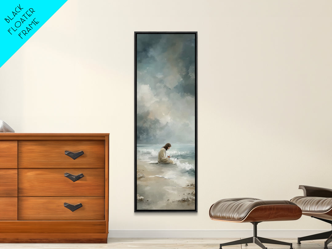 Quiet Shore Prayer - Framed Canvas Print - Skinny Art - Jesus Painting - Christian Art Canvas - Christian Christmas Art - Christian Art