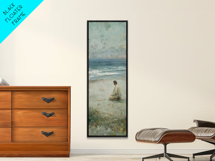 Sacred Shoreline Light - Framed Canvas Print - Tall Skinny Art Print - Christian Art Canvas - Jesus Painting - Christian Wall Art - Faith A