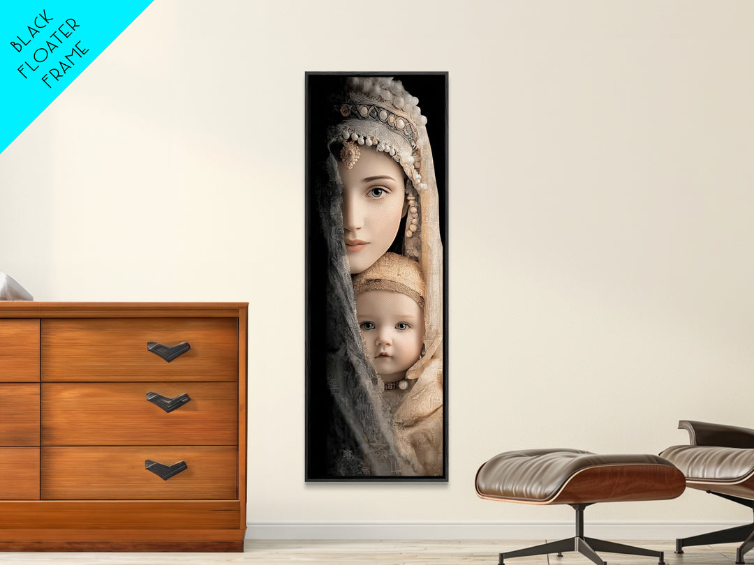 Motherly Grace | Framed Canvas Print | Tall Narrow Wall Art | Christian Wall Art | Christian Art Canvas | Mary And Jesus Painting