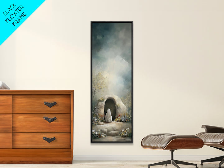 Tombside Hope, Framed Canvas Print, Tall Narrow Wall Art, Christian Art, Christian Art Canvas, Christian Painting, Christian Christmas Art