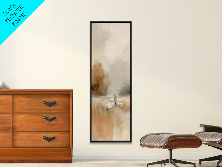Shepherds In Mist – Framed Canvas Print – Tall Skinny Art Print – Christian Wall Art – Christian Art – Jesus Painting – Christian Decor