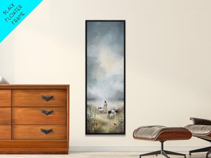 Pastures Of Grace – Framed Canvas Print – Tall Narrow Wall Art – Christian Art Canvas – Christian Art – Jesus Painting – Christian Decor
