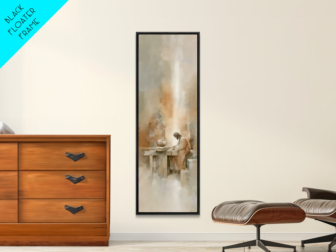 Humble Labor Light, Framed Canvas Print, Narrow Art, Christian Art Canvas, Jesus Painting, Christian Wall Art, Subtle Christian Art