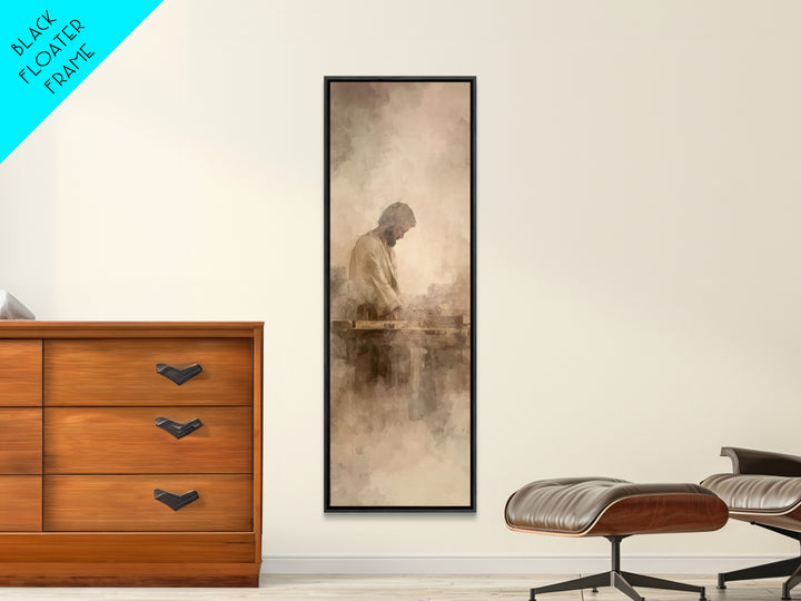 Quiet Carpenter Grace – Framed Canvas Print – Tall Skinny Art Print – Christian Art Canvas – Christian Painting – Christian Wall Art – Mini