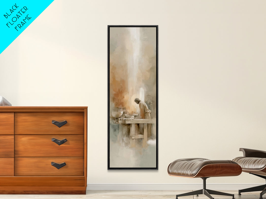 Light Over Labor | Framed Canvas Print | Tall Skinny Art Print | Christian Art Canvas | Christian Wall Art | Jesus Painting | Subtle Christ