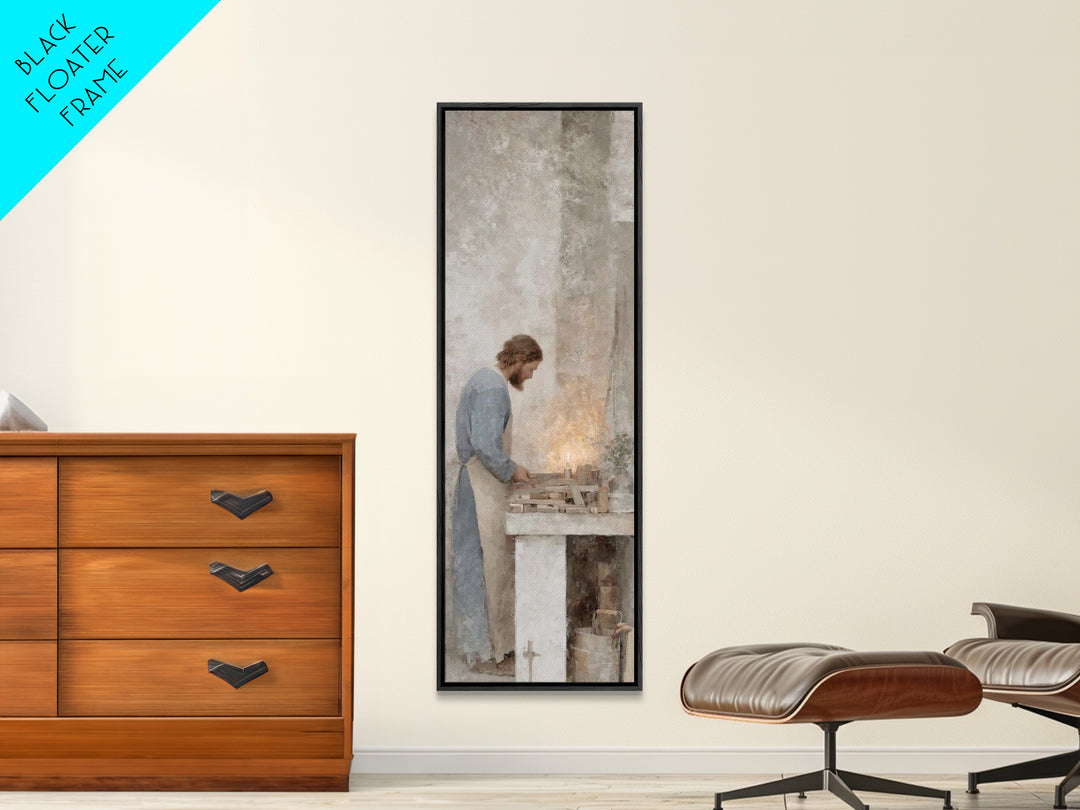 Sacred Workshop Stillness – Framed Canvas Print – Skinny Art – Christian Art – Christian Art Canvas – Jesus Painting – Modern Christian Art