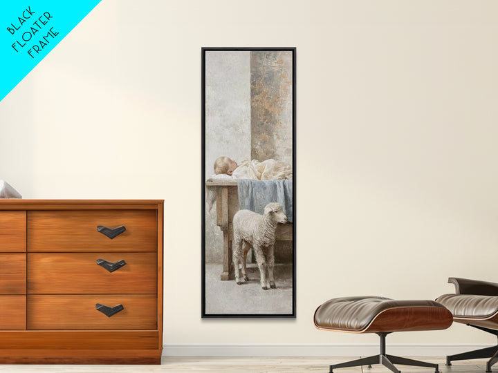Graceful Nativity Light – Framed Canvas Print – Christian Wall Art – Jesus Christmas Art – Christian Art Canvas – Tall Narrow Wall Art