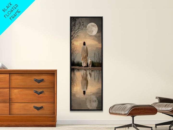 Moonlit Savior Path – Framed Canvas Print – Jesus Painting – Christian Art Canvas – Christian Wall Art – Skinny Art – Christian Art