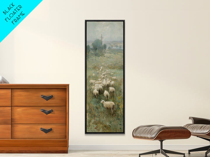 Field Of His Flock – Framed Canvas Print – Christian Art – Christian Wall Art – Christian Art Canvas – Jesus Painting – Narrow Art