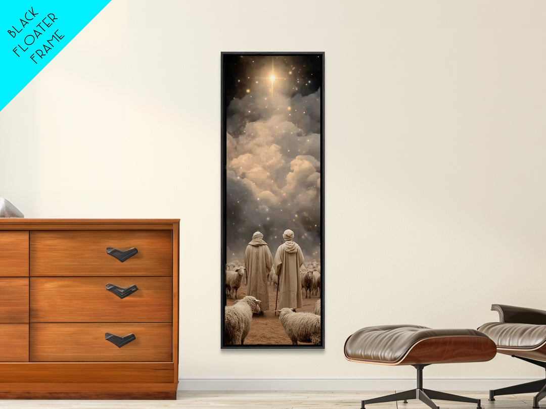 Bethlehem’s Calling Light – Framed Canvas Print – Christian Art Canvas – Narrow Art – Christian Christmas Art – Christian Wall Art