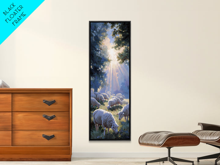 Blessed Pasture Dawn – Framed Canvas Print – Christian Wall Art – Christian Art Canvas – Christian Art – Tall Narrow Wall Art – Jesus Paint