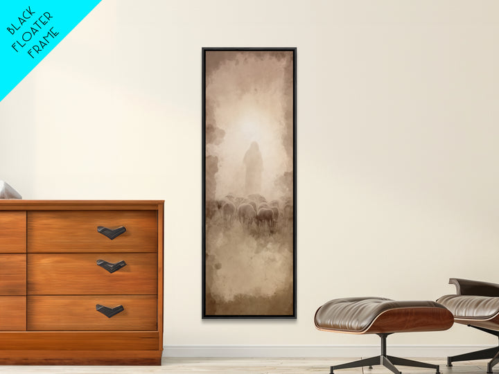Shepherds In Light - Framed Canvas Print - Christian Wall Art - Narrow Art - Jesus Painting - Christmas Art - Christian Art Canvas