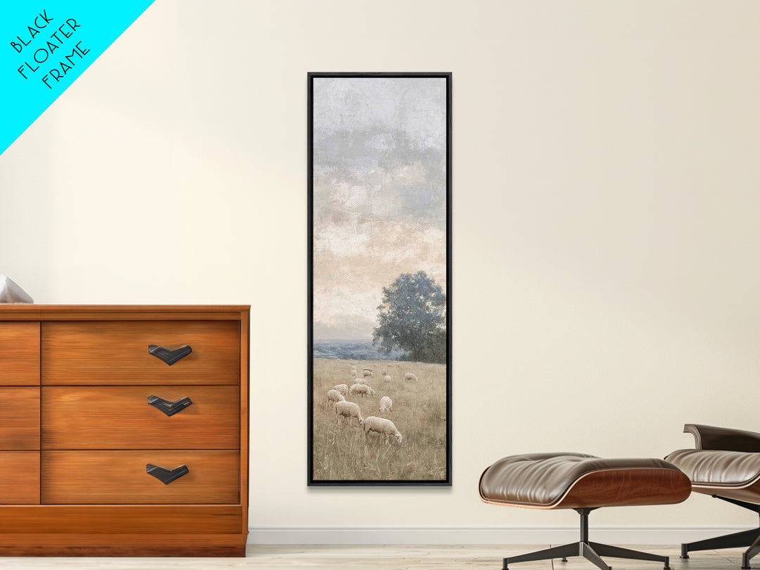 Heavenly Pasture Peace - Framed Canvas Print - Christian Christmas Art - Tall Narrow Wall Art - Jesus Painting - Christian Gift Ideas