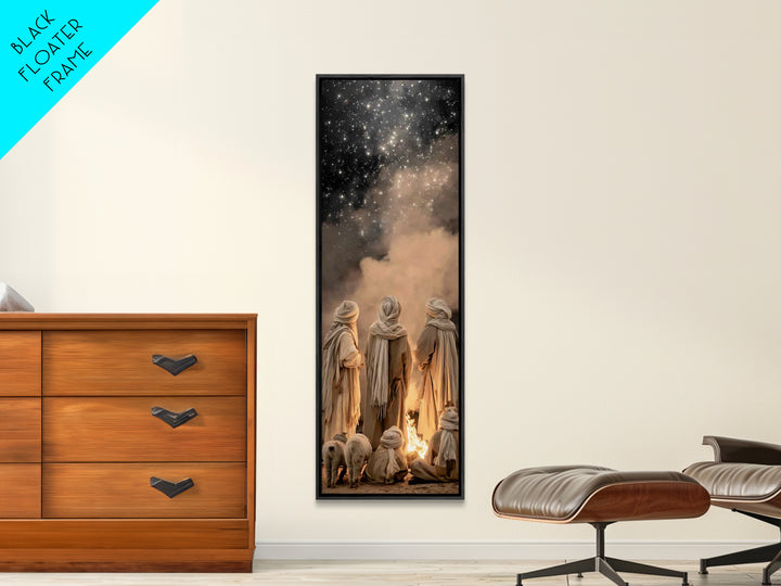Night Vigil Peace | Framed Canvas Print | Christian Christmas Art | Narrow Art | Jesus Wall Art | Christian Painting | Christian Decor