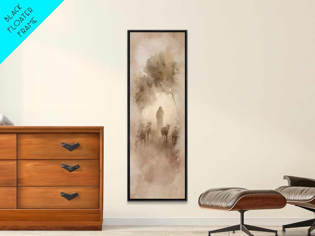 Shepherd’s Gentle Light – Framed Canvas Print – Christian Wall Art – Christian Art Canvas – Narrow Art – Jesus Painting – Christian Decor