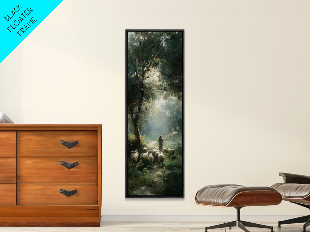 Garden Of The Shepherd – Framed Canvas Print – Christian Art Canvas – Christian Wall Art – Skinny Art – Jesus Painting – Christian Art