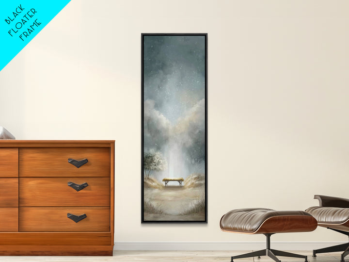 Winter Manger Light – Framed Canvas Print – Christmas Art – Christian Christmas Art – Christian Wall Art – Tall Narrow Wall Art