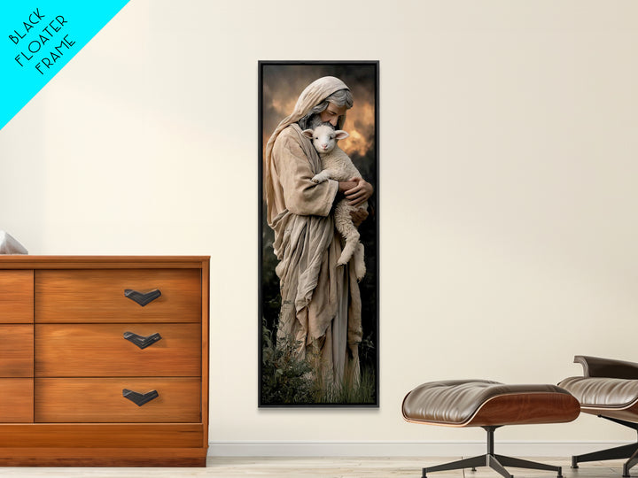 Lamb Of Mercy – Framed Canvas Print – Jesus Painting – Christian Wall Art – Narrow Art – Christian Art Canvas – Modern Christian Art – Chri