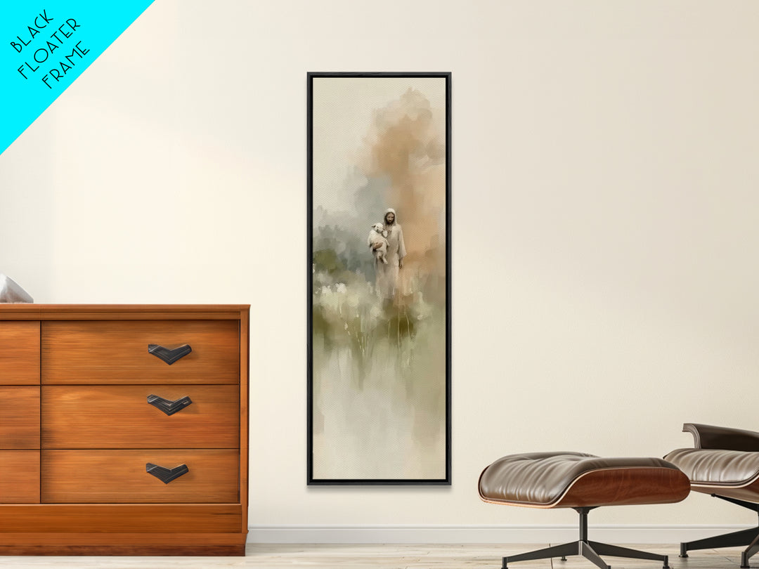 Gentle Shepherd | Framed Canvas Print | Christian Art Canvas | Tall Skinny Art Print | Christian Wall Art | Minimalist Christian Art | Jesu