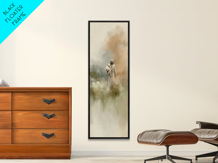 Gentle Shepherd | Framed Canvas Print | Christian Art Canvas | Tall Skinny Art Print | Christian Wall Art | Minimalist Christian Art | Jesu