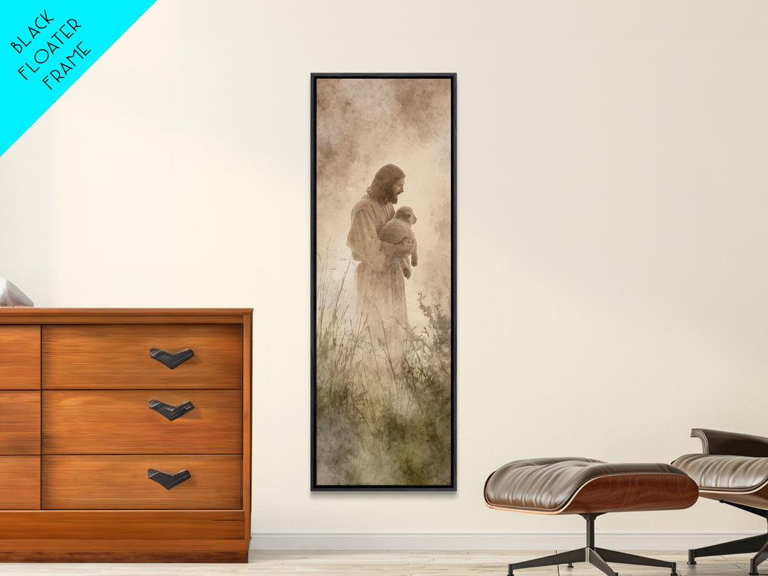 Shepherds Of Mercy – Framed Canvas Print – Tall Narrow Wall Art – Christian Wall Art – Jesus Painting – Christian Christmas Art