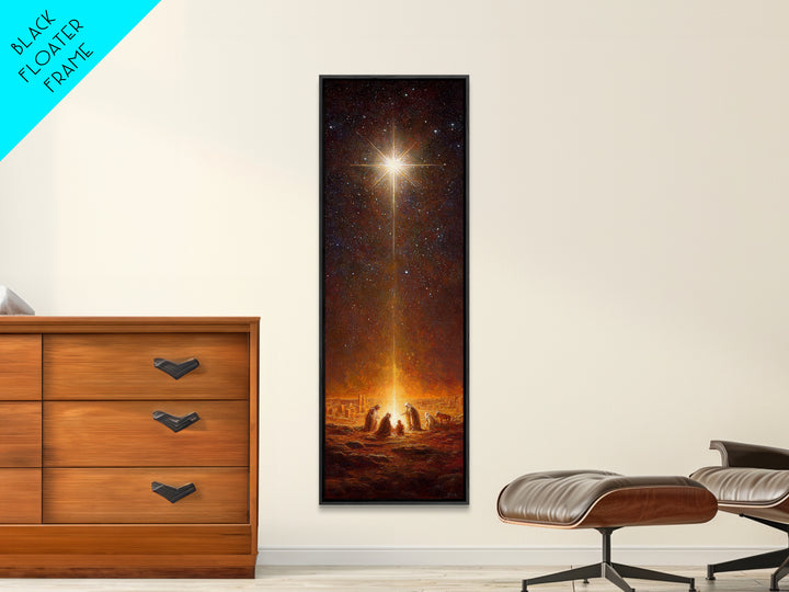 Starlit Holy Night | Framed Canvas Print | Narrow Art | Christian Christmas Art | Jesus Christmas Art | Modern Christian Art