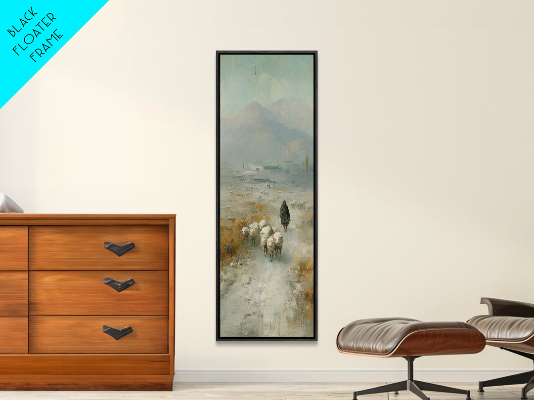 Pastoral Shepherd Calm – Framed Canvas Print – Christian Art – Christian Art Print – Christian Wall Art – Tall Narrow Wall Art – Christian